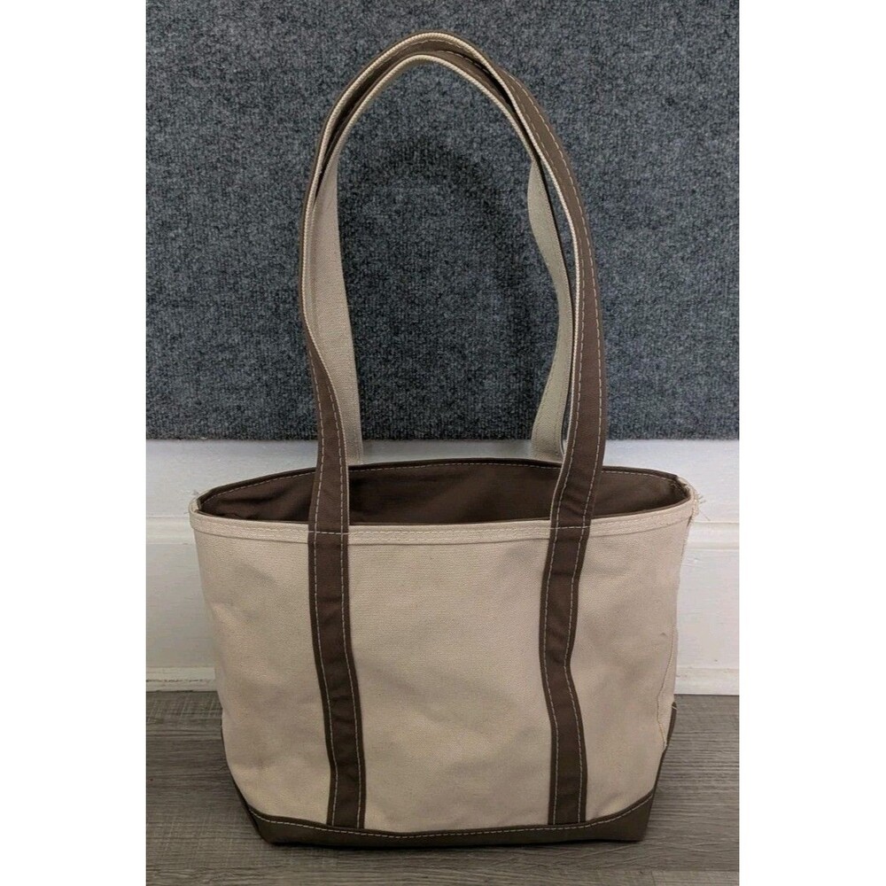 Vintage L.L. Bean Boat and Tote Zip Canvas Medium Beige Brown Bag Made In USA